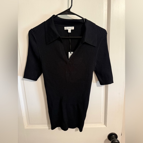 Prologue Black Ribbed Stretch Collared Top - Picture 2 of 6